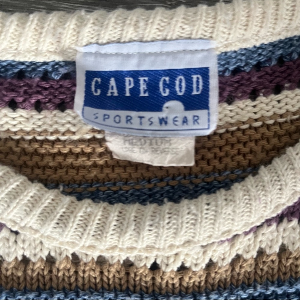 Vintage Cape Cod Sportswear 80s 90s Striped Knit Shirt Top Medium Coastal Preppy - Picture 4 of 8